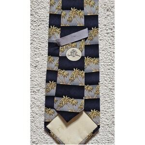 Tommy Bahama Mens Silk Palm Tree Tie Navy Blue Tropical Vacation